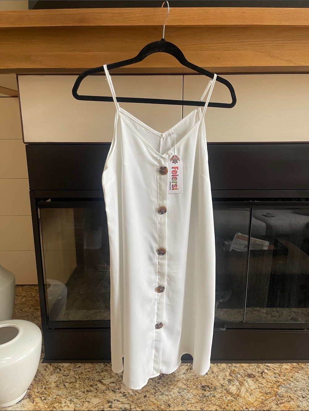 Fleo Ivory Button-Front Mini Slip Dress